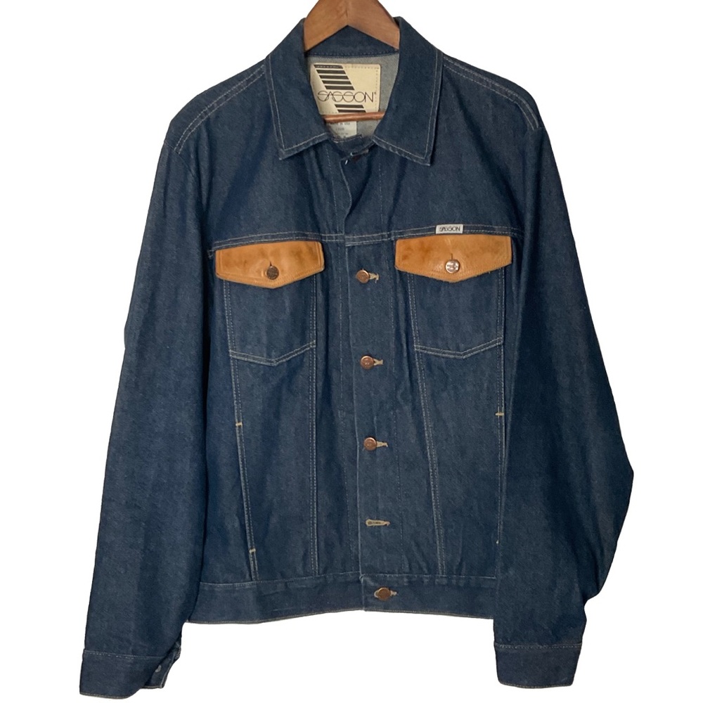 Sasson Denim Long Sleeve Button Up Collared Chest Button Pockets Hand Pockets